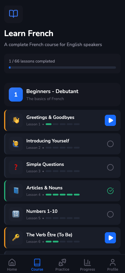 Lagom course overview screen